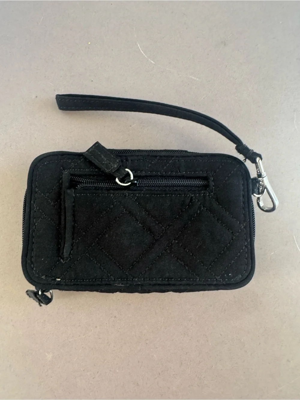 Vera Bradley Black Quilted Wristlet with Logo Plate